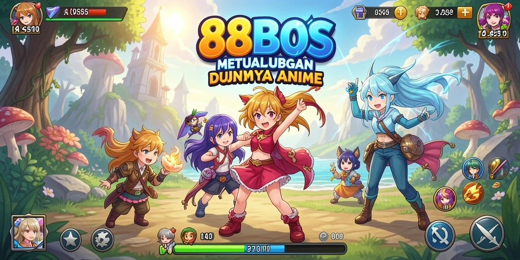 Screenshot gameplay utama 88BOS yang menunjukkan karakter anime.