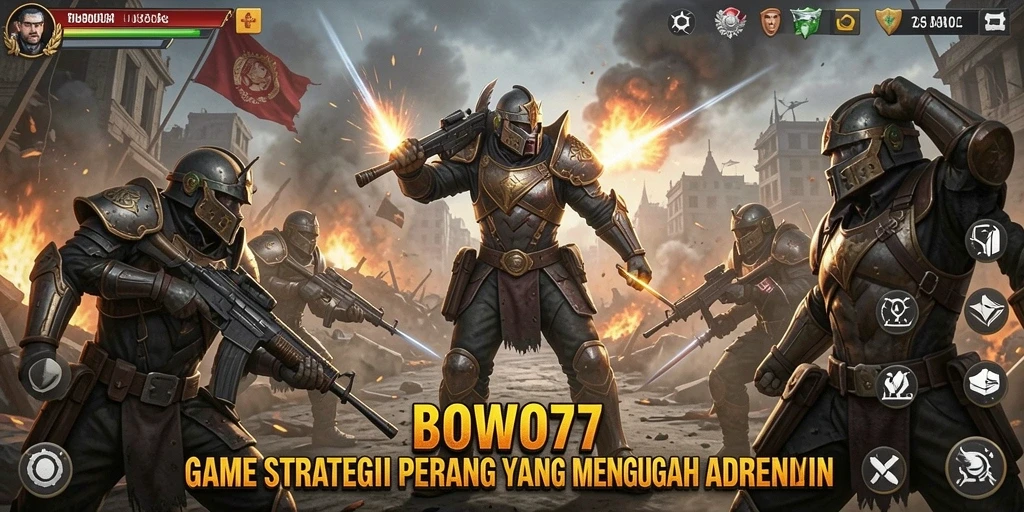 Screenshot gameplay BOWO77 menampilkan pertempuran strategis yang seru.