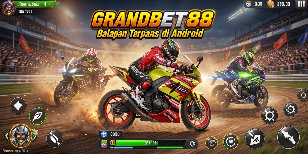 Tangkapan layar gameplay balapan motor yang mendebarkan.
