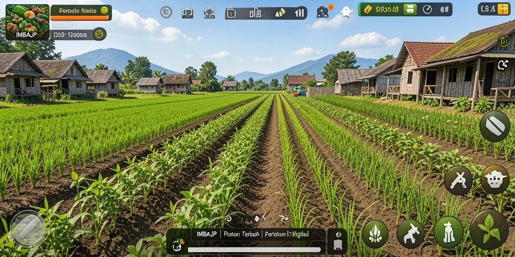 Tampilan gameplay IMBAJP menampilkan aktivitas pertanian yang seru dan interaktif.