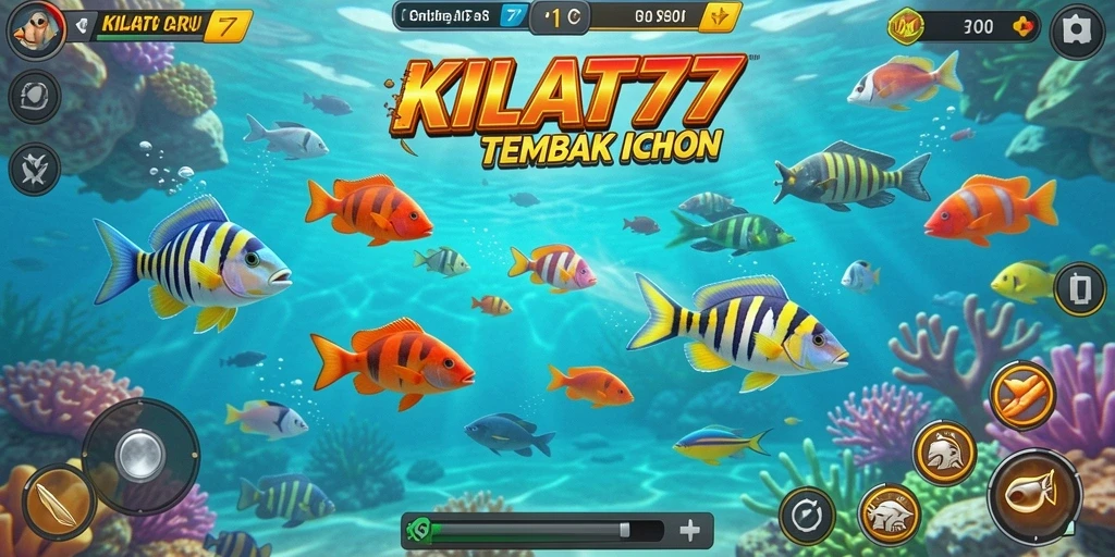 Tampilan gameplay seru KILAT77 dengan berbagai ikan yang siap ditembak.