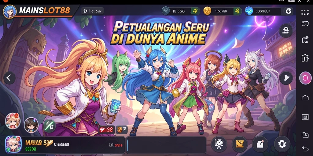 Tampilan gameplay yang penuh warna di dunia anime.