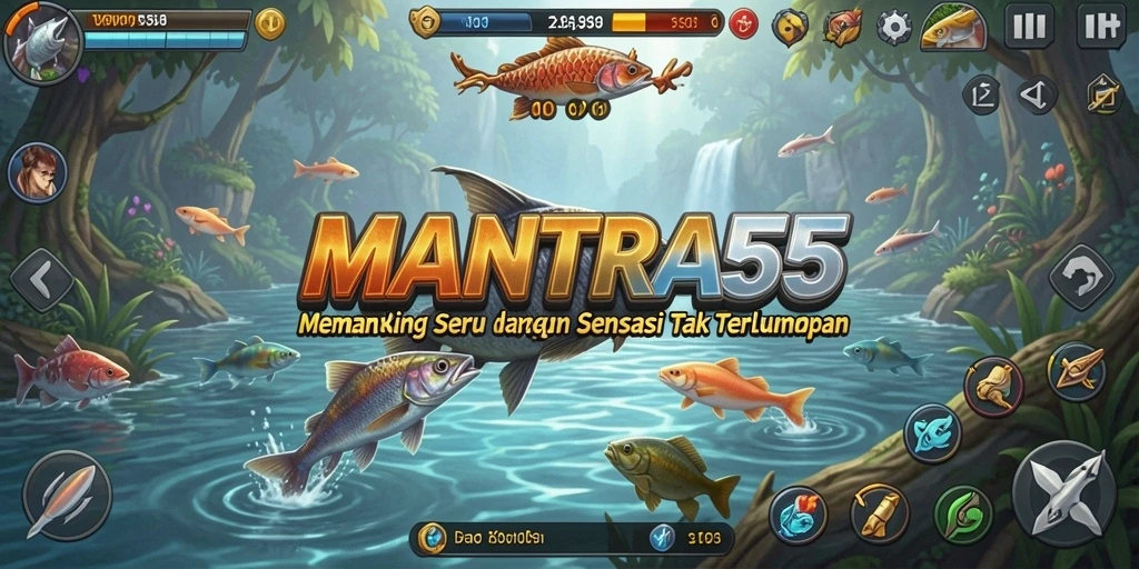 Screenshot gameplay MANTRA55 dengan aksi memancing yang seru dan grafis menawan.