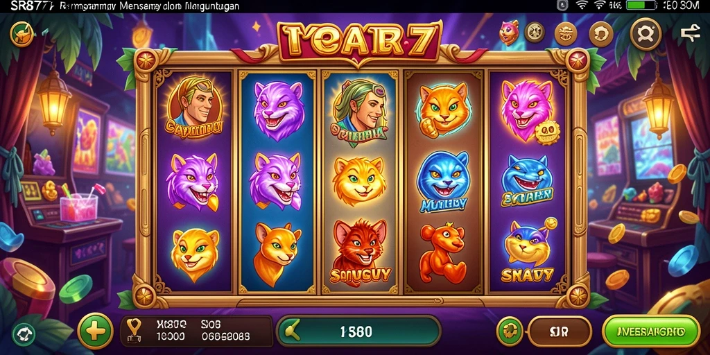 Tampilan gameplay SR877 dengan berbagai simbol menarik dan fitur bonus.